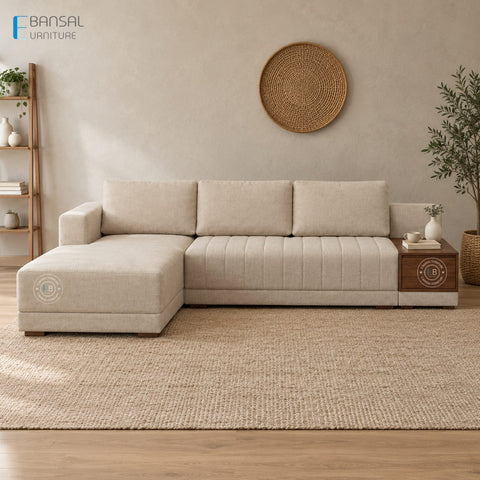 Embrace L Shape 5 Seater Sectional Sofa (Cotton, Jade Ivory)