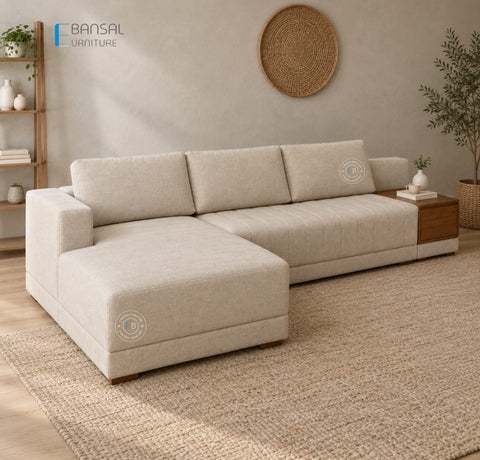 Embrace L Shape 5 Seater Sectional Sofa (Cotton, Jade Ivory)