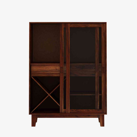 Befree Solid Sheesham Wood Bar Cabinet With Sliding Doors (Natural Finish)