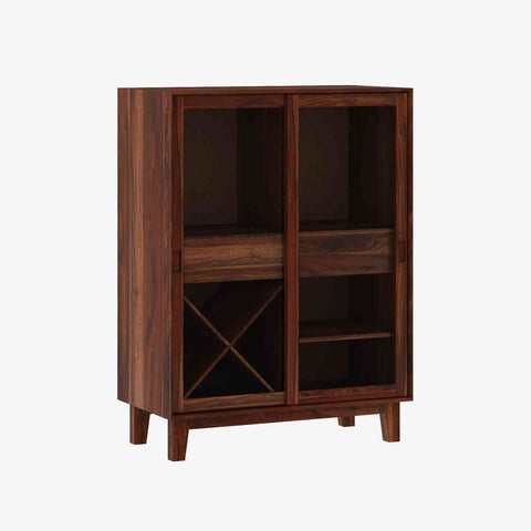 Befree Solid Sheesham Wood Bar Cabinet With Sliding Doors (Natural Finish)