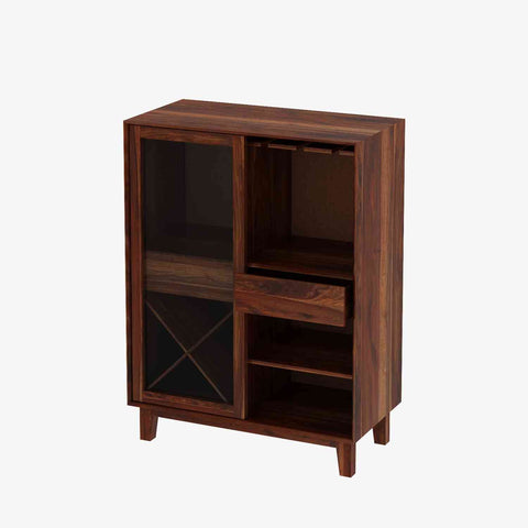 Befree Solid Sheesham Wood Bar Cabinet With Sliding Doors (Natural Finish)