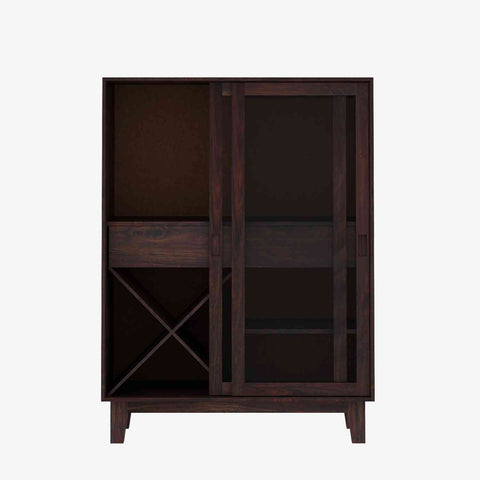 Befree Solid Sheesham Wood Bar Cabinet With Sliding Doors (Walnut Finish)