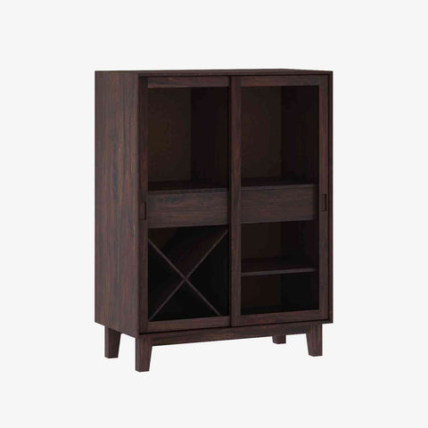 Befree Solid Sheesham Wood Bar Cabinet With Sliding Doors (Walnut Finish)