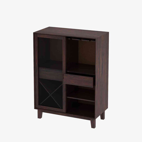 Befree Solid Sheesham Wood Bar Cabinet With Sliding Doors (Walnut Finish)