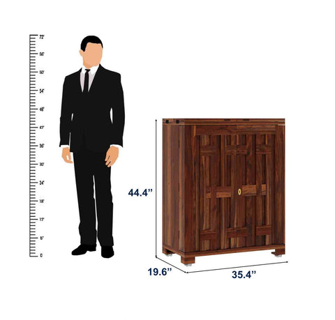 Due Solid Sheesham Wood Bar Cabinet (Natural Finish)