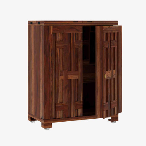 Due Solid Sheesham Wood Bar Cabinet (Natural Finish)