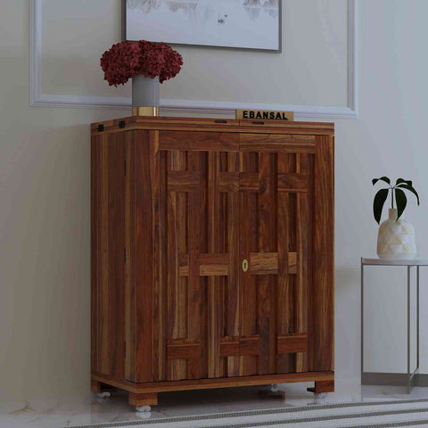 Due Solid Sheesham Wood Bar Cabinet (Natural Finish)