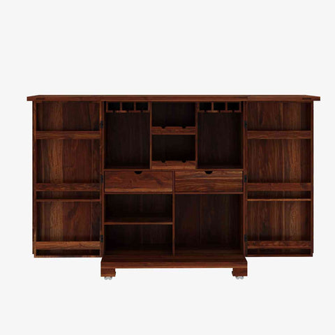 Due Solid Sheesham Wood Bar Cabinet (Natural Finish)