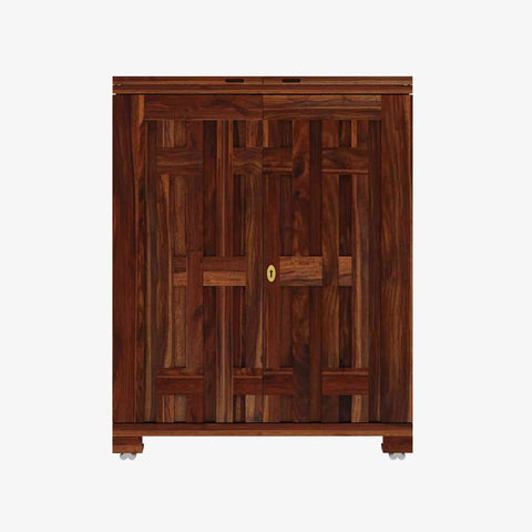 Due Solid Sheesham Wood Bar Cabinet (Natural Finish)
