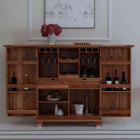 Due Solid Sheesham Wood Bar Cabinet (Natural Finish)
