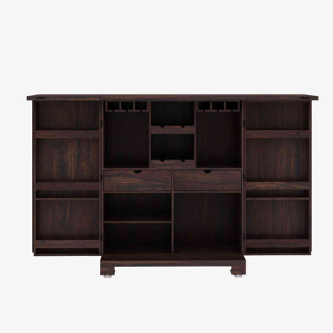 Due Solid Sheesham Wood Bar Cabinet (Walnut Finish)