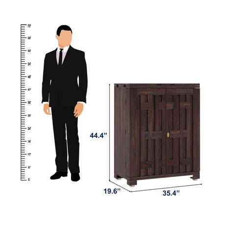 Due Solid Sheesham Wood Bar Cabinet (Walnut Finish)