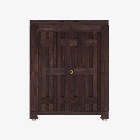 Due Solid Sheesham Wood Bar Cabinet (Walnut Finish)