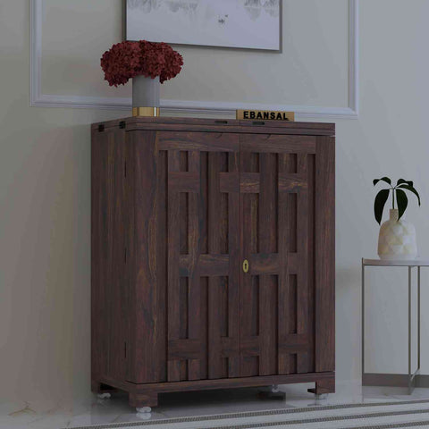 Due Solid Sheesham Wood Bar Cabinet (Walnut Finish)