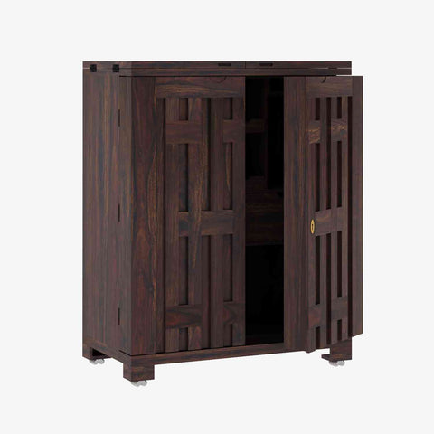 Due Solid Sheesham Wood Bar Cabinet (Walnut Finish)