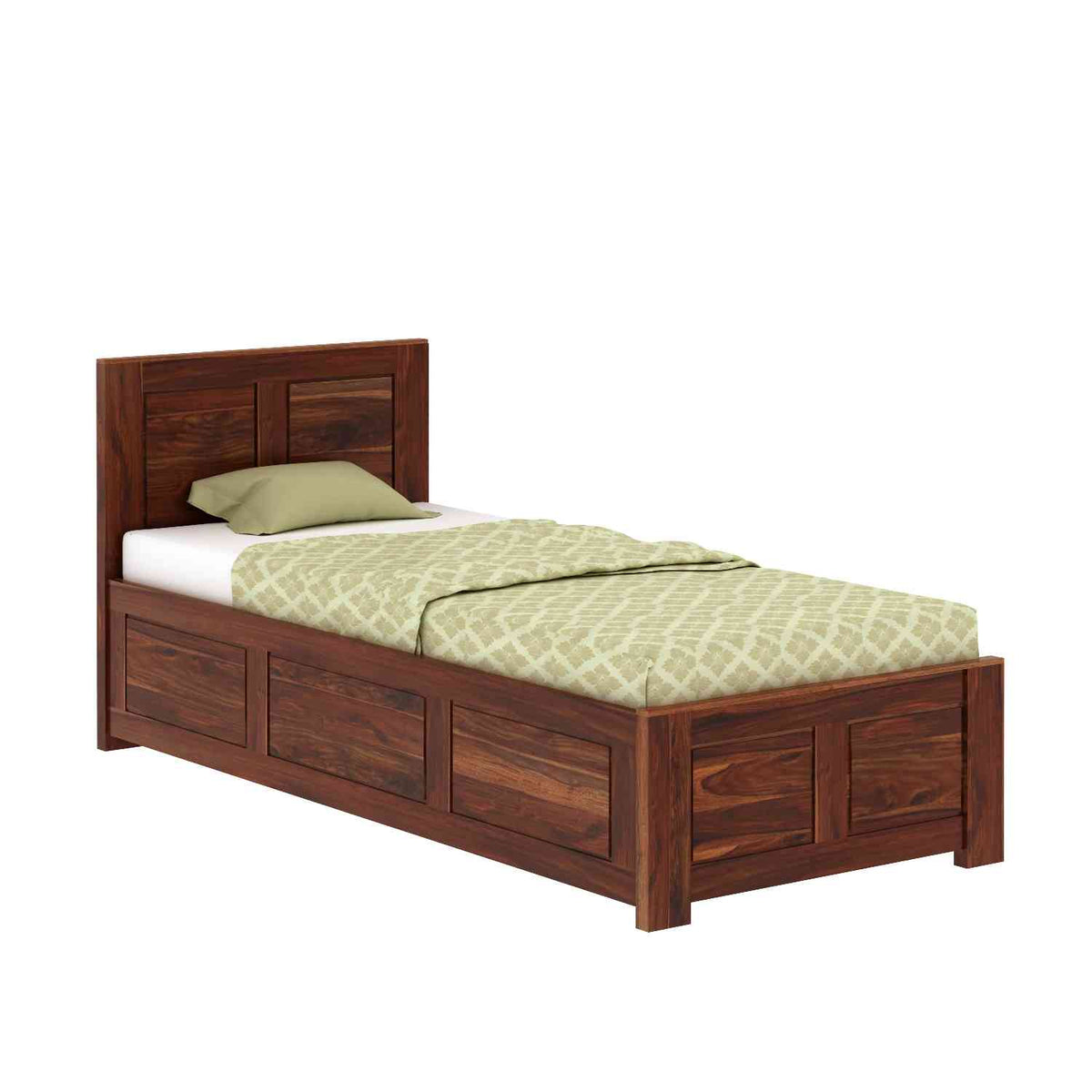 Woodwing Solid Sheesham Wood Single Bed With Box Storage (Natural Finish)
