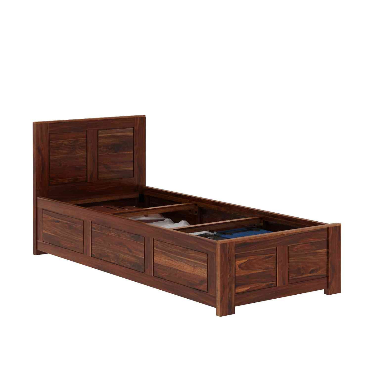 Woodwing Solid Sheesham Wood Single Bed With Box Storage (Natural Finish)