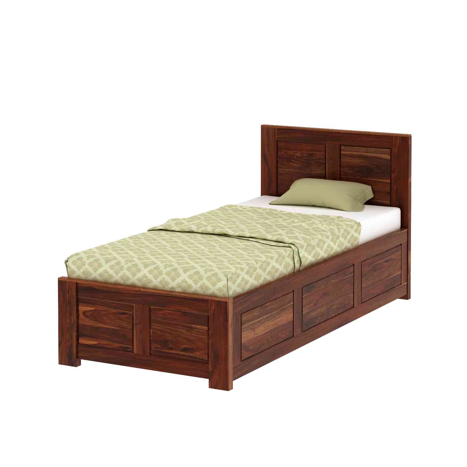 Woodwing Solid Sheesham Wood Single Bed With Box Storage (Natural Finish)