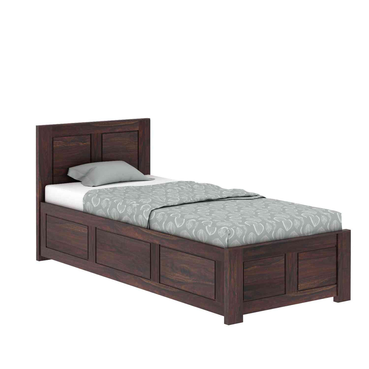 Woodwing Solid Sheesham Wood Single Bed With Box Storage (Walnut Finish)