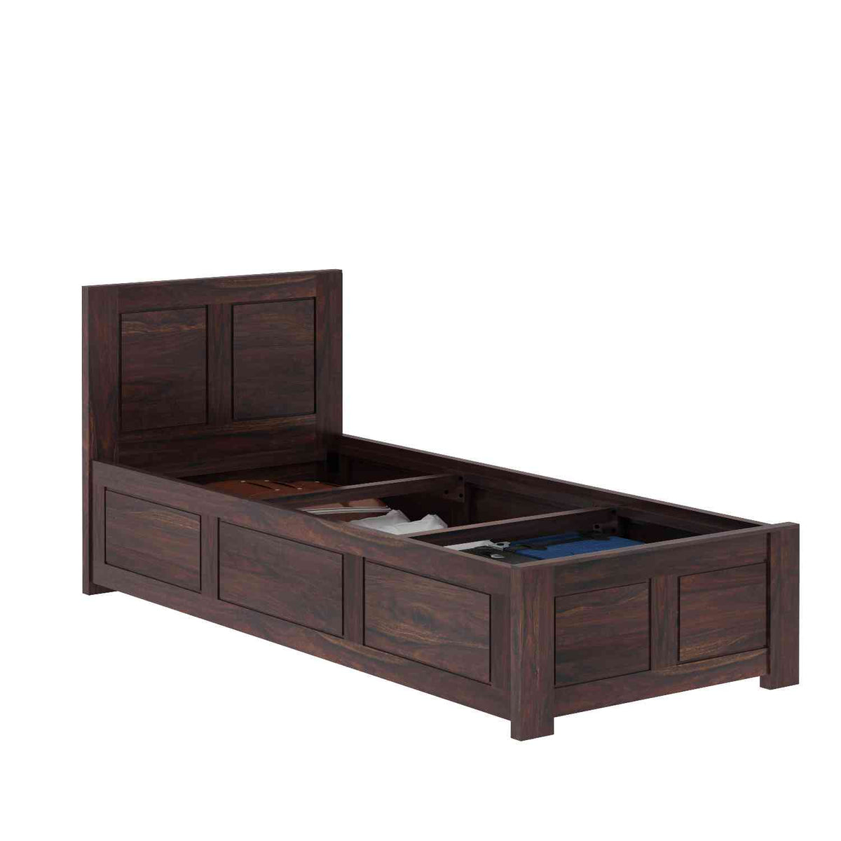 Woodwing Solid Sheesham Wood Single Bed With Box Storage (Walnut Finish)