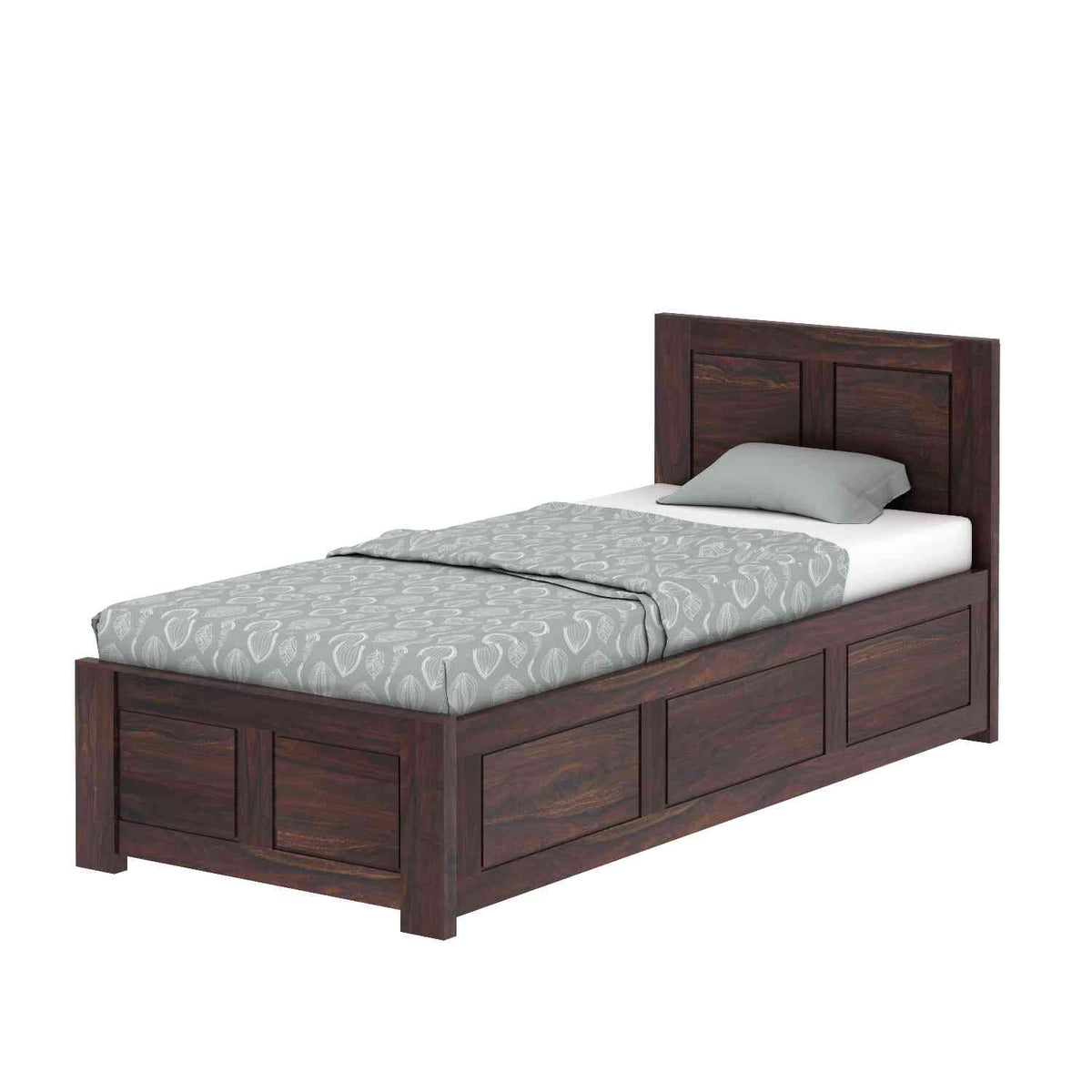 Woodwing Solid Sheesham Wood Single Bed With Box Storage (Walnut Finish)