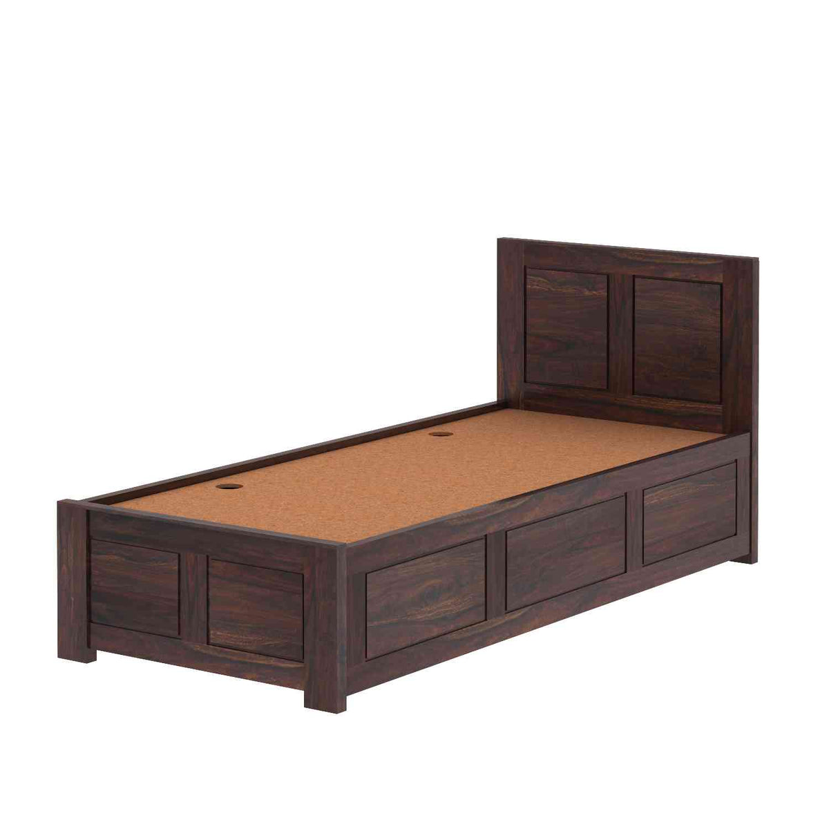 Woodwing Solid Sheesham Wood Single Bed With Box Storage (Walnut Finish)