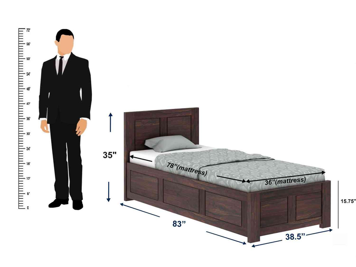 Woodwing Solid Sheesham Wood Single Bed With Box Storage (Walnut Finish)