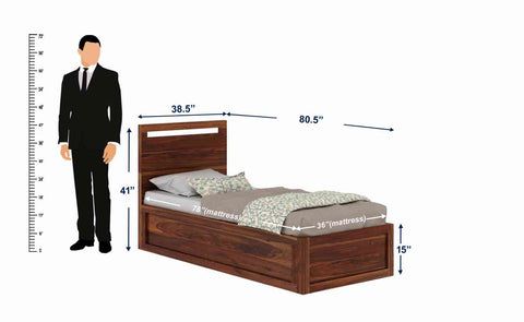 Livinn Solid Sheesham Wood Single Bed With Box Storage (Natural Finish)