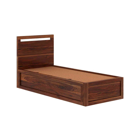 Livinn Solid Sheesham Wood Single Bed With Box Storage (Natural Finish)