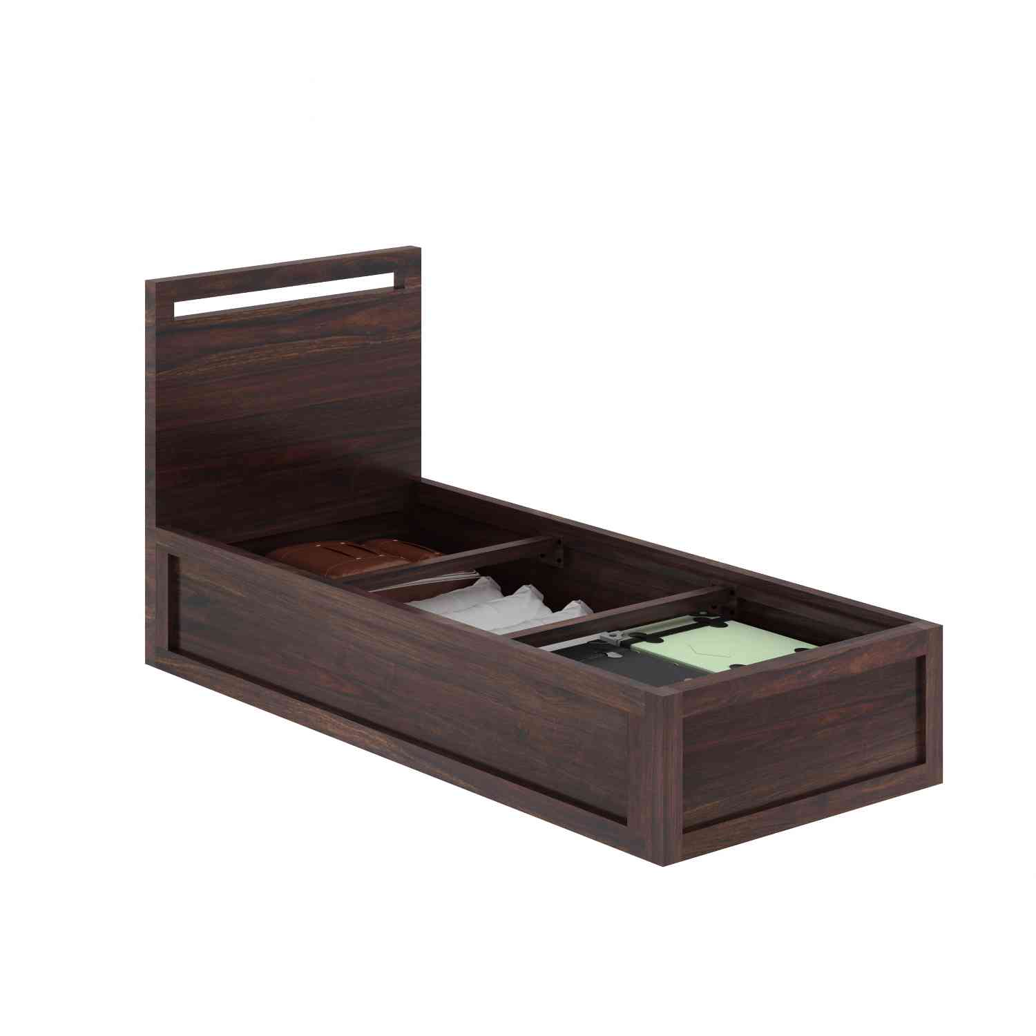 Livinn Solid Sheesham Wood Single Bed With Box Storage (Walnut Finish)