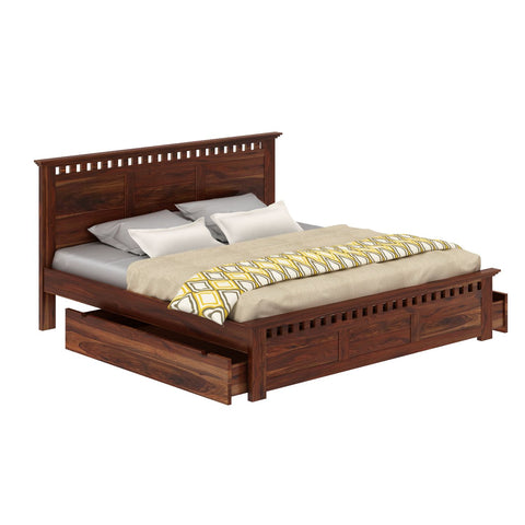 Amer Solid Sheesham Wood Bed With Two Drawers (King Size, Natural Finish)