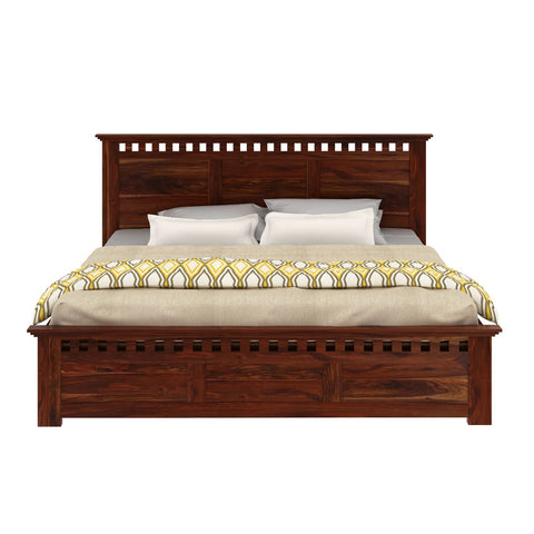 Amer Solid Sheesham Wood Bed With Two Drawers (King Size, Natural Finish)