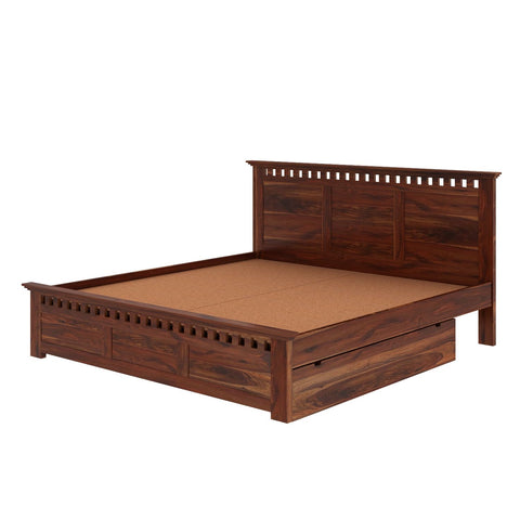 Amer Solid Sheesham Wood Bed With Two Drawers (King Size, Natural Finish)