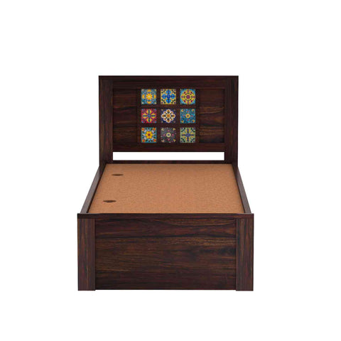 Dotwork Solid Sheesham Wood Single Bed With Box Storage (Walnut Finish)