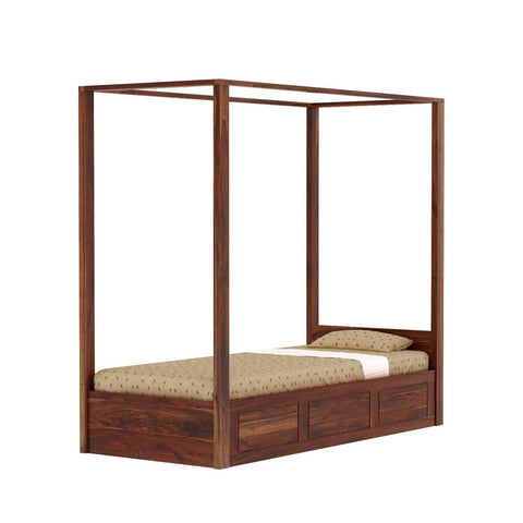 Solivo Solid Sheesham Wood Single Bed With Box Storage (Natural Finish)