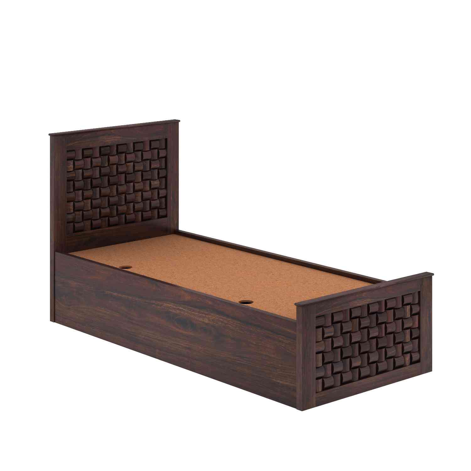 Olivia Solid Sheesham Wood Single Bed With Box Storage (Walnut Finish)