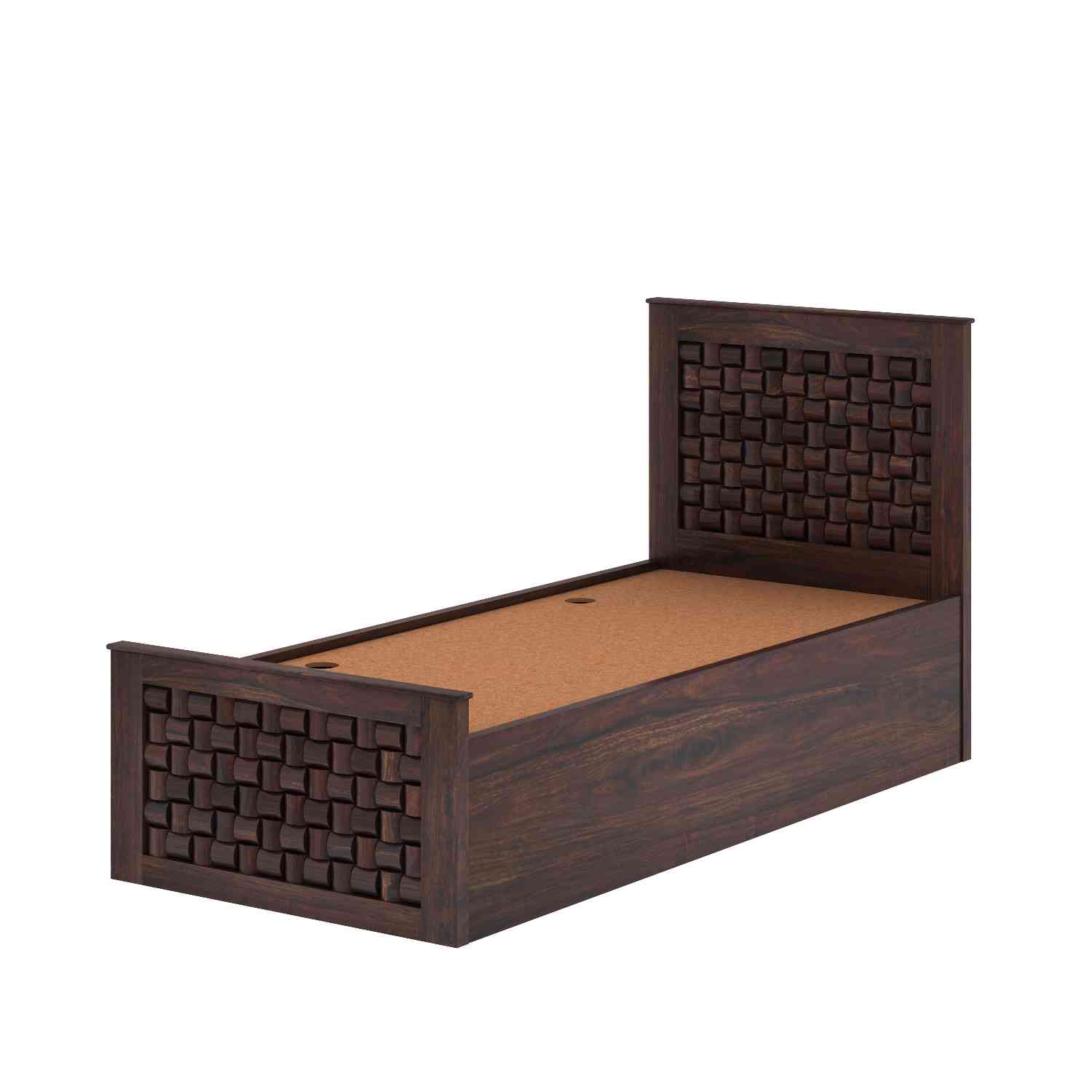 Olivia Solid Sheesham Wood Single Bed With Box Storage (Walnut Finish)