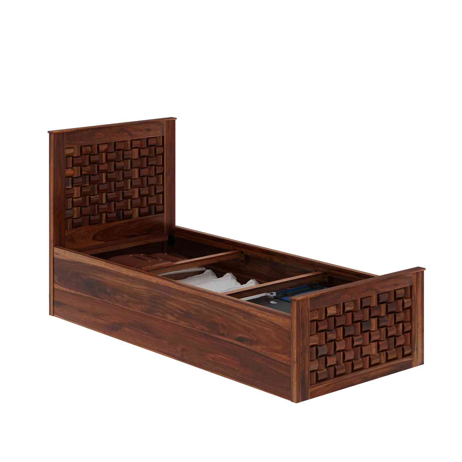 Olivia Solid Sheesham Wood Single Bed With Box Storage (Natural Finish)