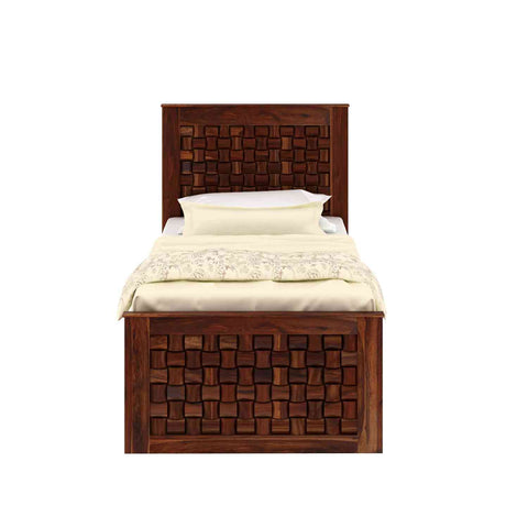Olivia Solid Sheesham Wood Single Bed With Box Storage (Natural Finish)