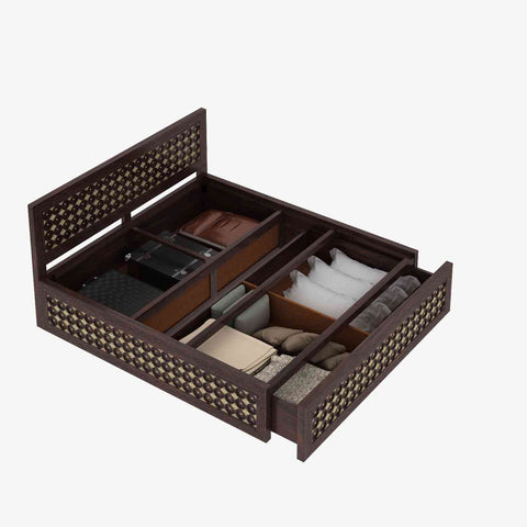 Maharana Solid Sheesham Wood Bed With Box And Drawer Storage (King Size, Walnut Finish)