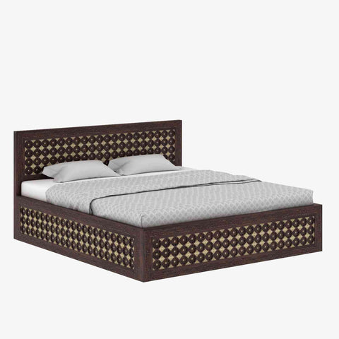 Maharana Solid Sheesham Wood Bed With Box And Drawer Storage (King Size, Walnut Finish)