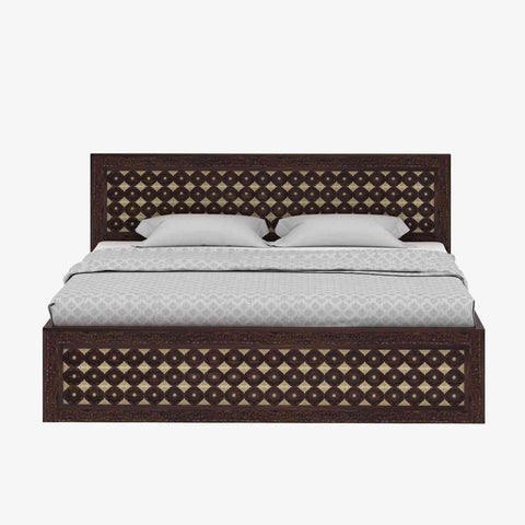 Maharana Solid Sheesham Wood Bed With Box And Drawer Storage (King Size, Walnut Finish)