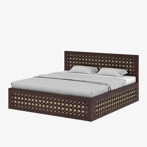 Maharana Solid Sheesham Wood Bed With Box And Drawer Storage (King Size, Walnut Finish)