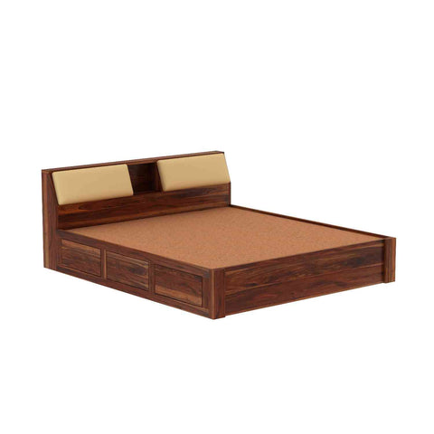 Rubikk Solid Sheesham Wood Hydraulic Bed With Box Storage (King Size, Natural Finish)