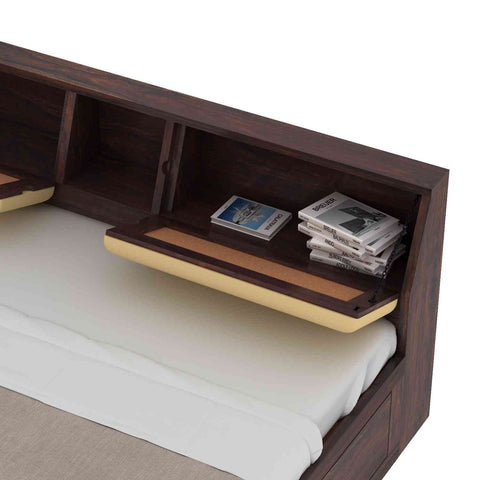 Rubikk Solid Sheesham Wood Hydraulic Bed With Box Storage (King Size, Walnut Finish)