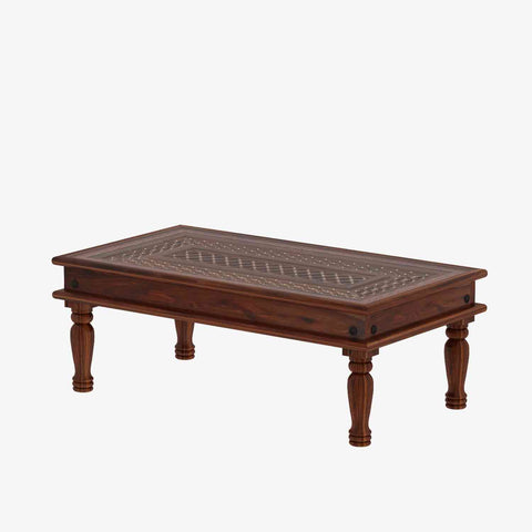 Maharana Solid Sheesham Wood Coffee Table (Design 2, Natural Finish)