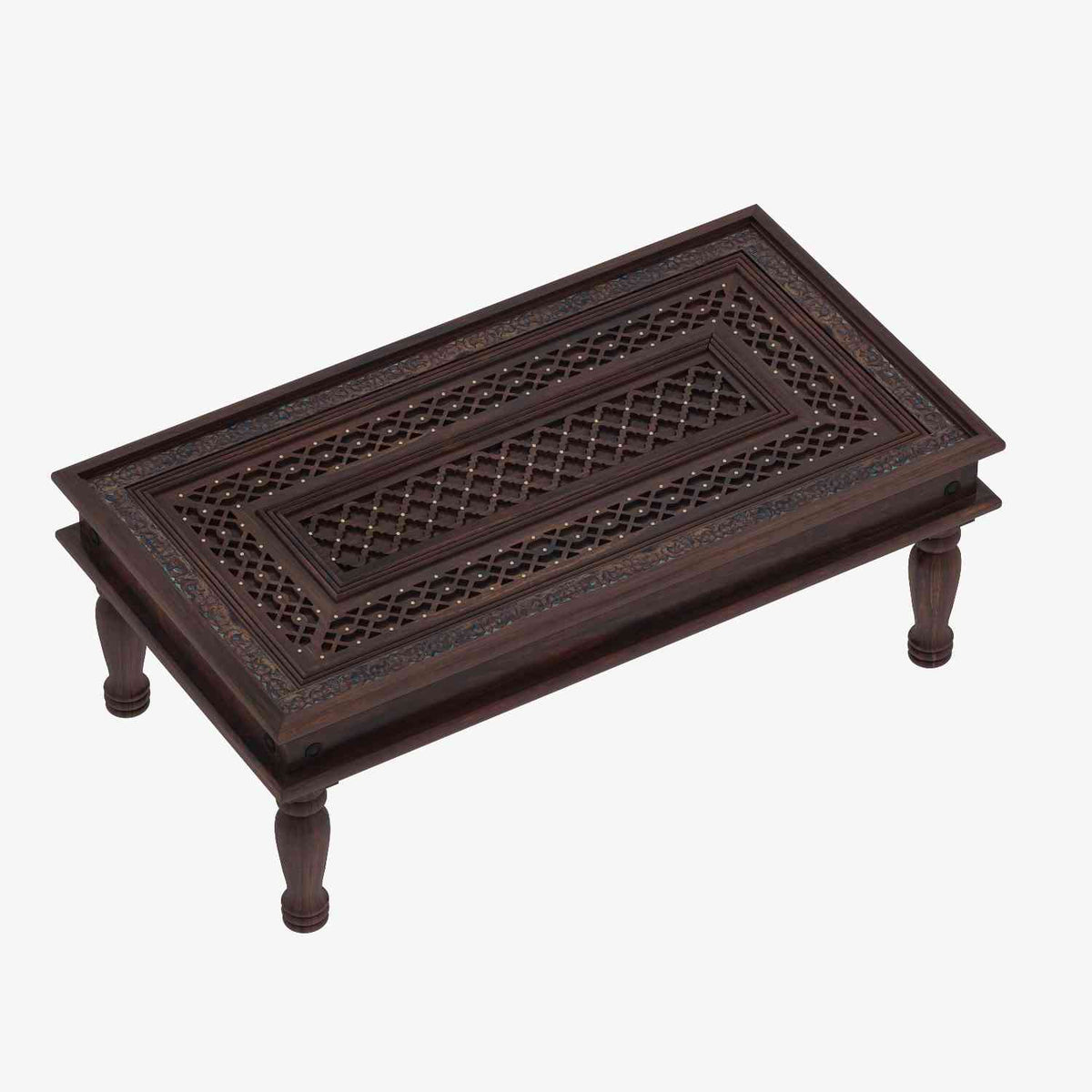 Maharana Solid Sheesham Wood Coffee Table (Design 2, Walnut Finish)