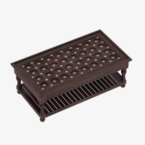 Maharana Solid Sheesham Wood Coffee Table (Design 3, Walnut Finish)