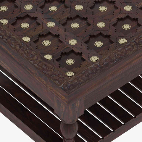 Maharana Solid Sheesham Wood Coffee Table (Design 3, Walnut Finish)