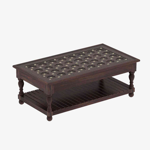 Maharana Solid Sheesham Wood Coffee Table (Design 3, Walnut Finish)